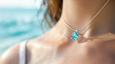Aquamarine birthstone necklace for Pisces zodiac — ocean blue gemstone, sterling silver