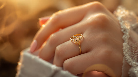 Delicate gold heart promise ring as romantic gift for girlfriend