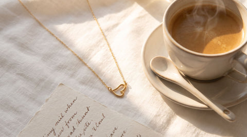 Gold heart pendant necklace styled as a proud-of-you gift