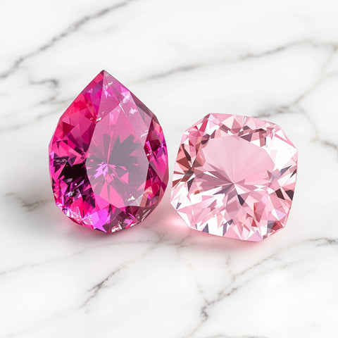 Rubellite vs pink tourmaline gemstones showing color saturation difference