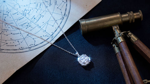 Sparkling CZ pendant necklace styled as a stargazer gift