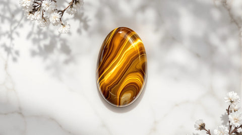 Tiger's eye healing properties — golden brown tiger's eye crystals on white marble