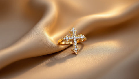 CZ Cross Ring in 925 sterling silver with 18K gold plating