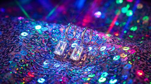 Sparkling dangle earrings styled for homecoming