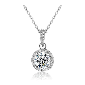 Round Halo Pendant Necklace — 1 Carat CZ, Gift Boxed with Message Card — no card selected