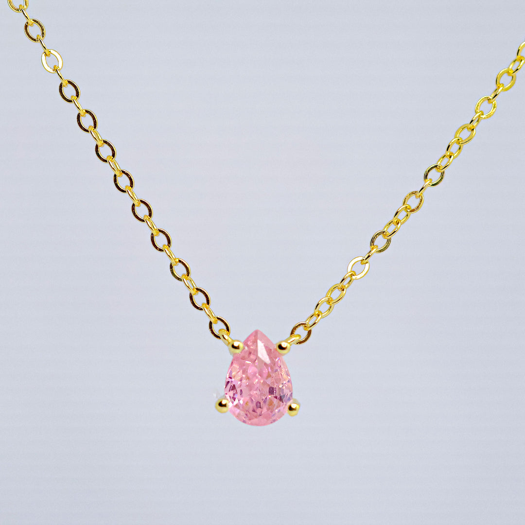 Pink Tourmaline Water Drop Pendant Necklace