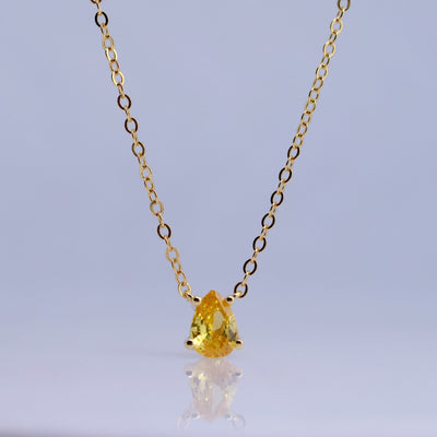 Citrine Pendant Necklace for Women — Yellow Citrine Teardrop, 925 Sterling Silver