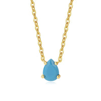 Teal Crystal Pendant Necklace for Women — Teardrop Stone, 925 Sterling Silver