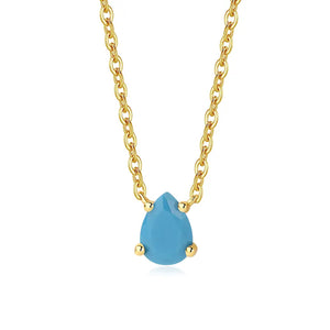 Teal Crystal Pendant Necklace for Women — Teardrop Stone, 925 Sterling Silver