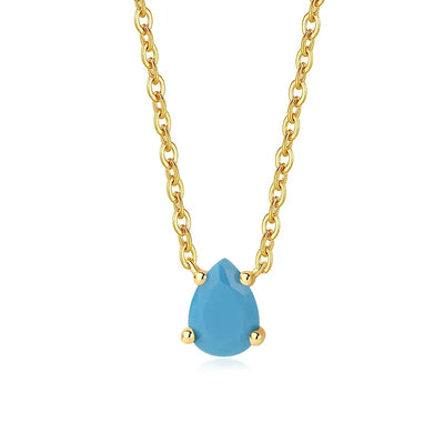 Teal Crystal Pendant Necklace for Women — Teardrop Stone, 925 Sterling Silver