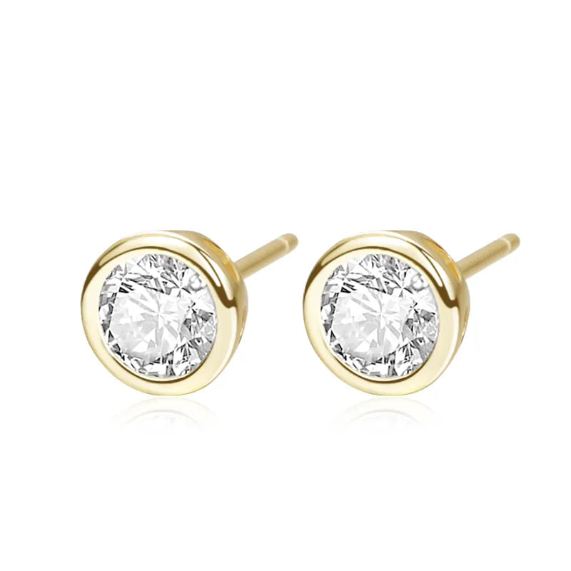 Round Zircon Stud Earrings - Gold Plated