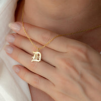 Gothic Initial Necklace for Women — 18K Gold Plated, Custom Letter Pendant