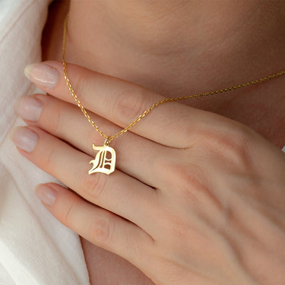 Gothic Initial Necklace for Women — 18K Gold Plated, Custom Letter Pendant