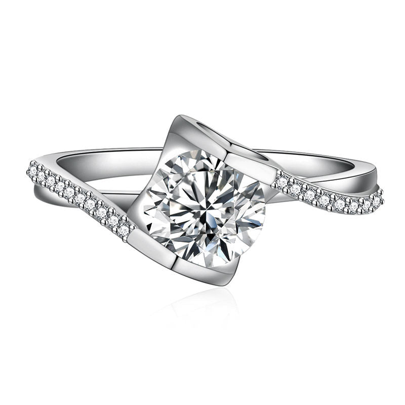 Round Brilliant Cut Zirconia Engagement Rings Jewelry - 925 Sterling Silver