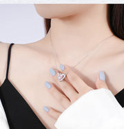 925 Sterling Silver Heart shaped Pendant Necklace with Pink Cubic Zirconia