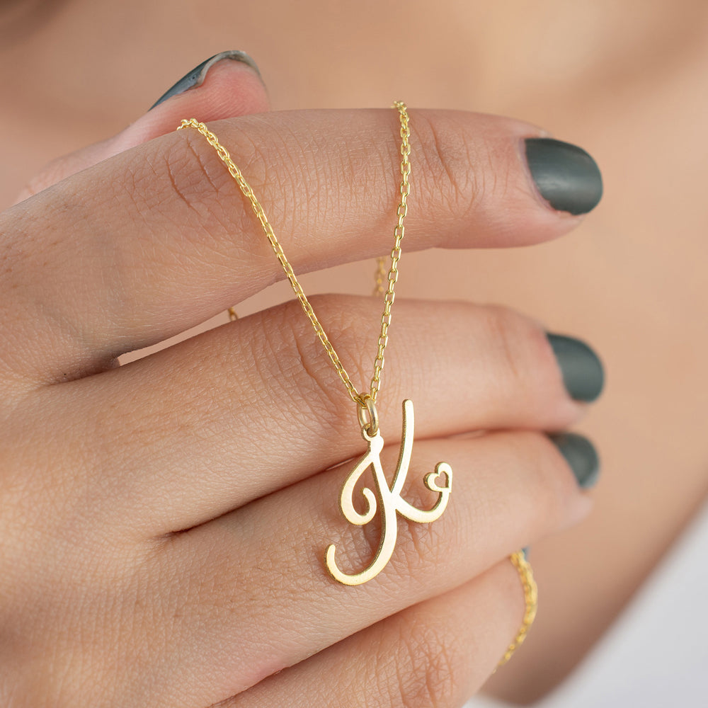 Custom Heart Initial Letter Necklace - 18K Gold Plated