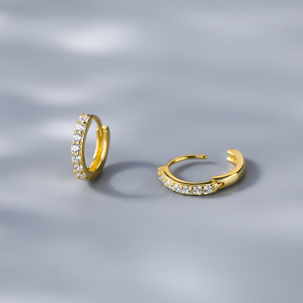 Micro Pave Huggie Hoop Earrings for Women — 925 Sterling Silver, 18K Gold Plated, CZ