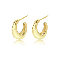 C-Shaped Stud Earrings for Women — 925 Sterling Silver, 18K Gold Plated, Lightweight