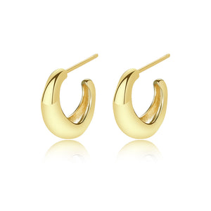 C-Shaped Stud Earrings for Women — 925 Sterling Silver, 18K Gold Plated, Lightweight