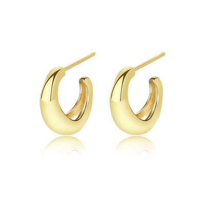 C-Shaped Stud Earrings for Women — 925 Sterling Silver, 18K Gold Plated, Lightweight