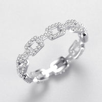 CZ Chain Ring for Women — 925 Sterling Silver, Hip-Hop Style, Cubic Zirconia Link Band