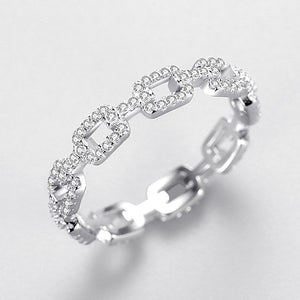CZ Chain Ring for Women — 925 Sterling Silver, Hip-Hop Style, Cubic Zirconia Link Band