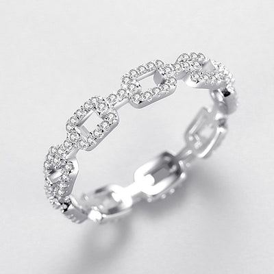 CZ Chain Ring for Women — 925 Sterling Silver, Hip-Hop Style, Cubic Zirconia Link Band