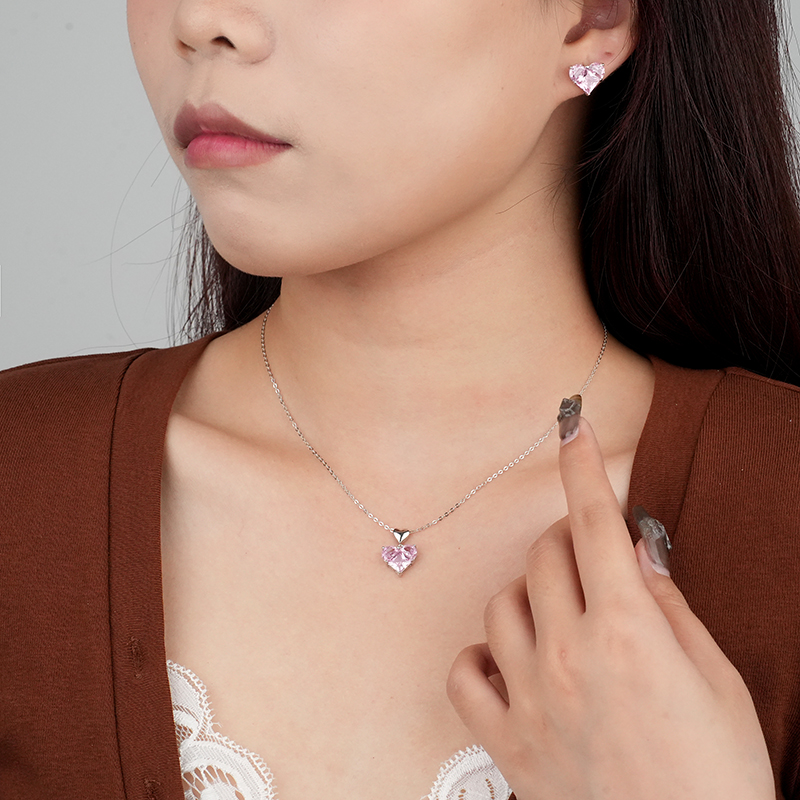 White Gold Pink Heart Pendant Necklace