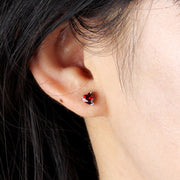 Heart-Shaped Red Zircon Stud Earrings