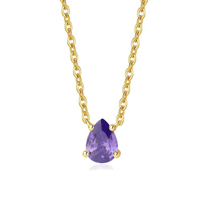 Amethyst Pendant Necklace for Women — Teardrop Amethyst Stone, 925 Sterling Silver