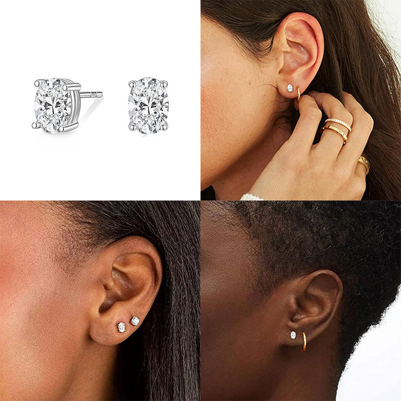 925 Sterling Silver Prong Cubic Zirconia Stud Earrings Jewelry