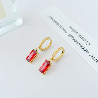 Red CZ Dangle Earrings for Women — 18K Gold Plated, Cubic Zirconia Drop Hoops