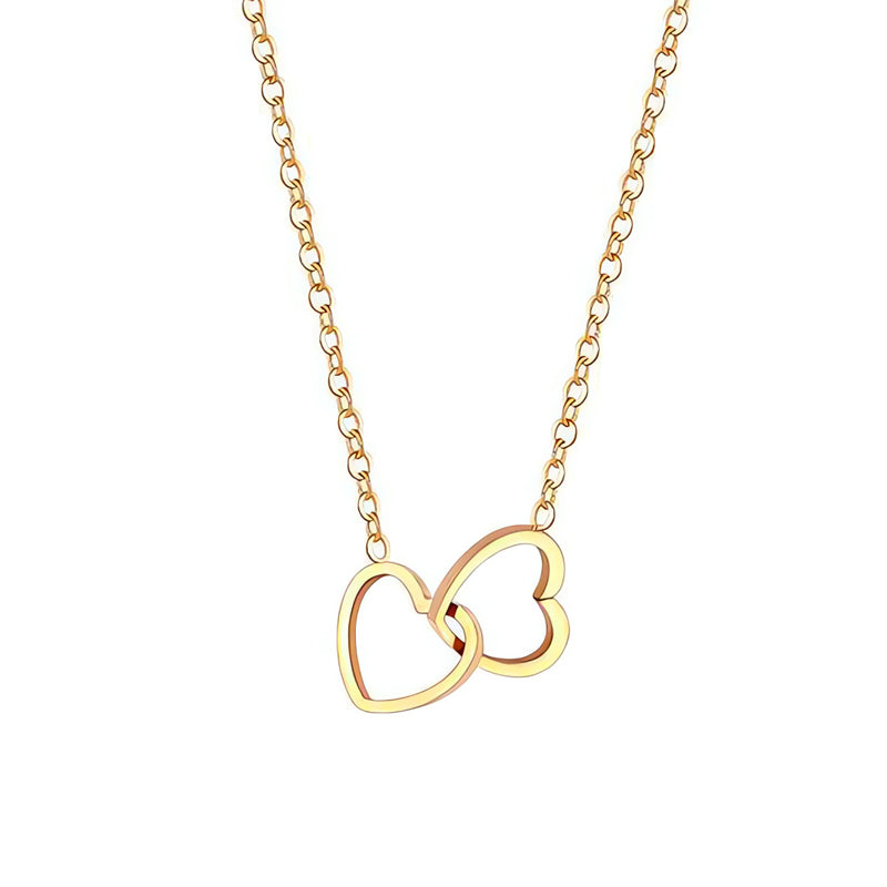Double Heart Gold Plated Pendant Necklace