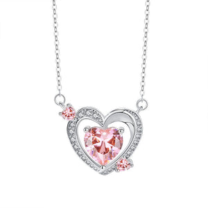 Pink Heart Pendant Necklace for Women — 925 Sterling Silver, Pink CZ, Hypoallergenic