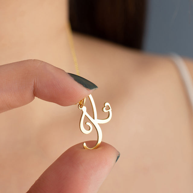 Personalized gold heart initial necklace 18K plated - AJLuxe