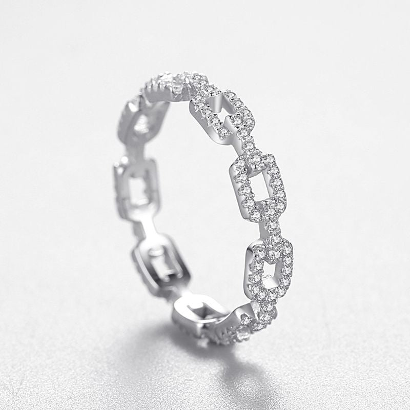 Sterling Silver Hip Hop Cubic Zirconia Chain Rings