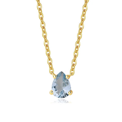 Aquamarine Pendant Necklace for Women — Teardrop Aquamarine Stone, 925 Sterling Silver