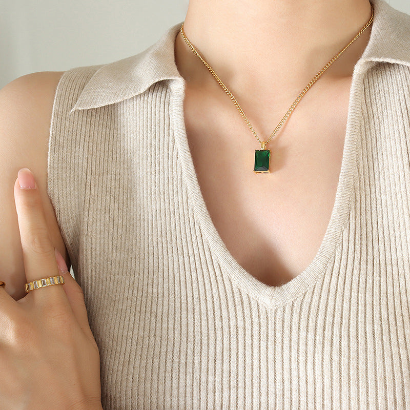 Dainty Gold Plated Emerald Pendant Necklace