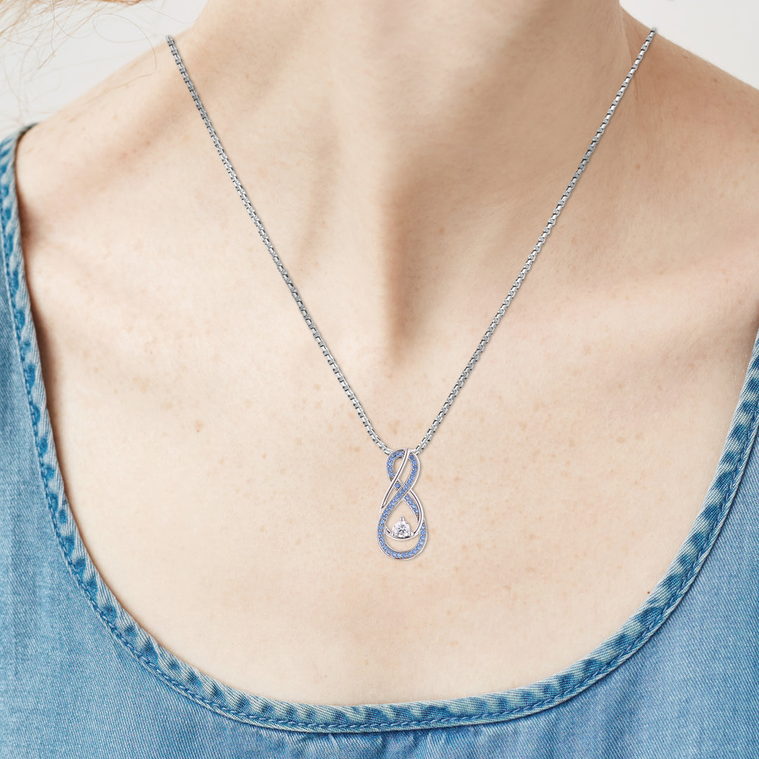 Birthstone Necklace: Aquamarine Blue, Sterling Silver