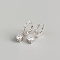 Silver Drop Huggie Hoop Earrings for Women — 925 Sterling Silver, Rhodium Plated