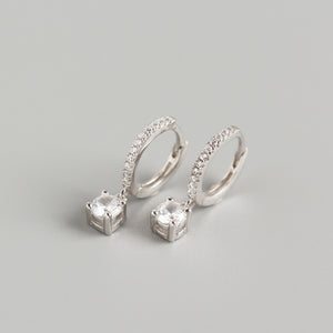 Silver Drop Huggie Hoop Earrings for Women — 925 Sterling Silver, Rhodium Plated