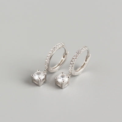 Silver Drop Huggie Hoop Earrings for Women — 925 Sterling Silver, Rhodium Plated