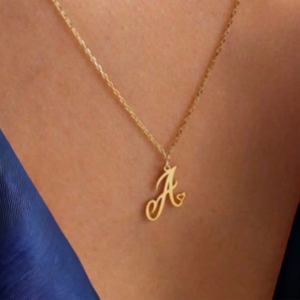 Custom Heart Initial Letter Necklace - 18K Gold Plated