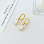 Load image into Gallery viewer, Cubic Zirconia White Dangle Earrings - Designer Gold Plated Hoops
