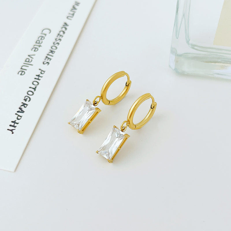Cubic Zirconia White Dangle Earrings - Designer Gold Plated Hoops