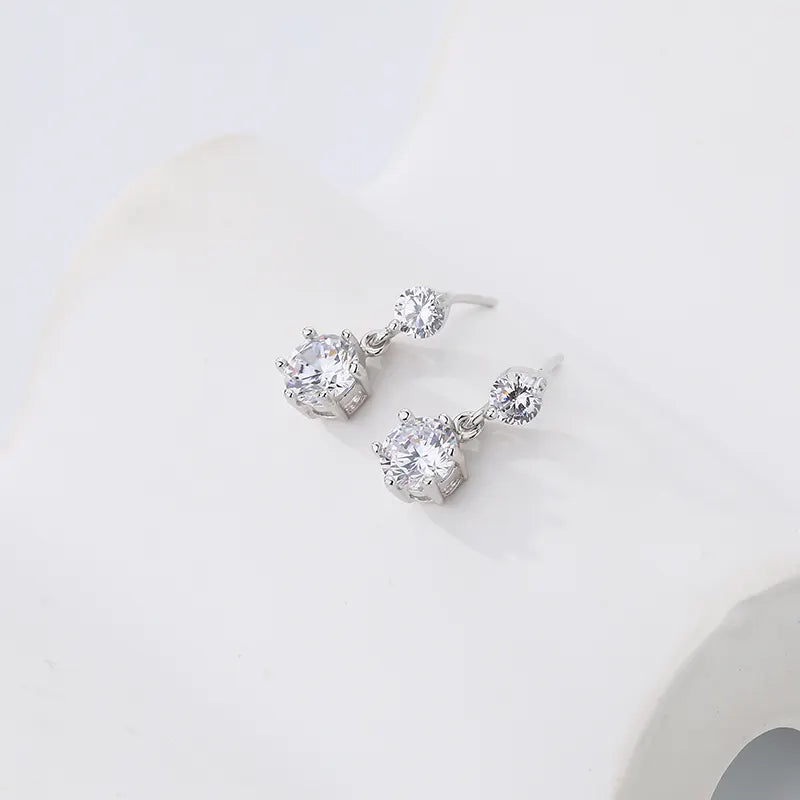 Shiny 925 Silver CZ Dangle Earrings for Women