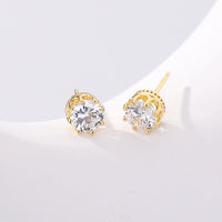 Crown Stud Earrings for Women — 1 Carat CZ, 925 Sterling Silver, 18K Gold Plated