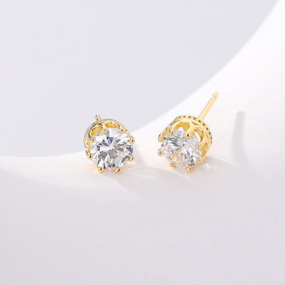 Crown Stud Earrings for Women — 1 Carat CZ, 925 Sterling Silver, 18K Gold Plated