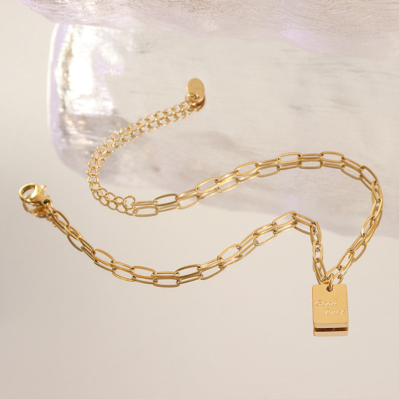 Good Luck Square Pendant Anklet - 18K Gold Plated Jewelry