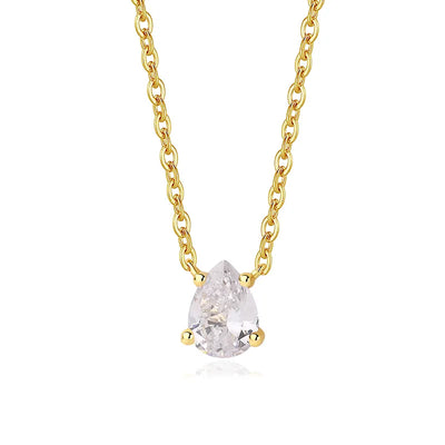Crystal Teardrop Pendant Necklace for Women — CZ Diamond Drop, 925 Sterling Silver